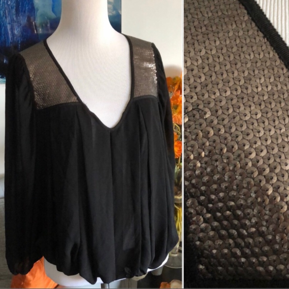 LAST DAYS. 
MOVING. CLOSE OUT. MAX STUDIO ELEGANT SHEER BLACK BLOUSE $79